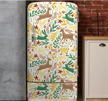 Vinil para frigorífico Padrão de cervo cinza e flores amarelas - TenStickers