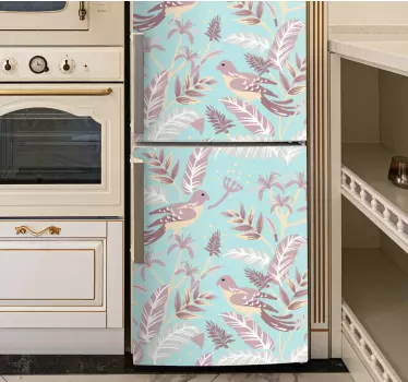 Vinil para frigorífico Padrão de flora azul e rosa - TenStickers