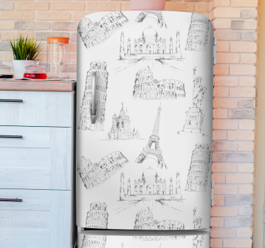 Vinil para frigorífico Padrão de monumentos mais famosos - TenStickers