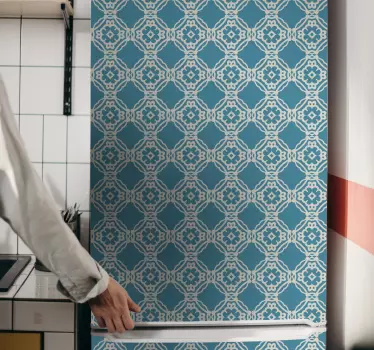 Vinil para frigorífico Padrão vintage antigo em azul e branco - TenStickers