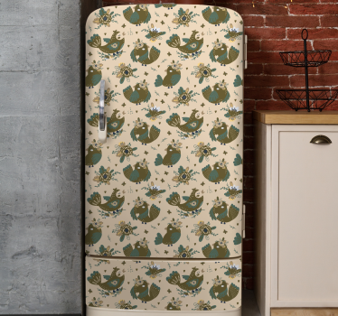 Vinil para frigorífico Pássaros e flores padrão oriental - TenStickers