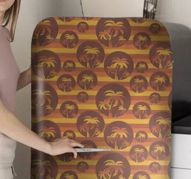 Vinil para frigorífico Refrigerador retro sunset e palms - TenStickers