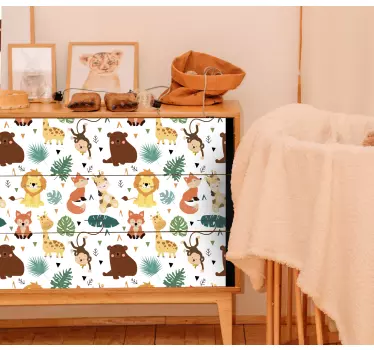 Vinil para móveis Animais selvagens fofos com folhas - TenStickers