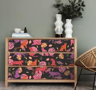 Vinil para móveis Botânico tropical escuro e padrão de leopardo - TenStickers