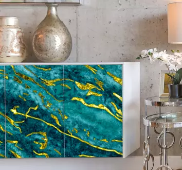 Vinil para móveis Efeito de mármore azul e dourado - TenStickers