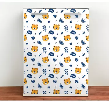 Vinil para móveis Padrão de cabeça de filhote de tigre e libélula - TenStickers