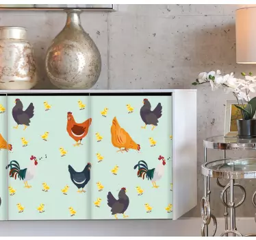 Vinil para móveis Padrão engraçado de galinhas - TenStickers