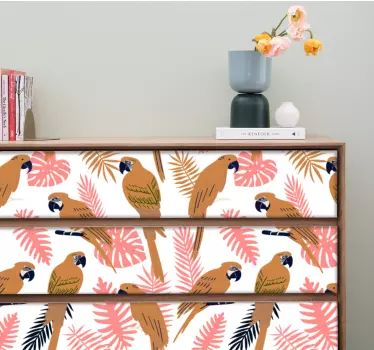 Vinil para móveis Papagaios laranja com flores rosa - TenStickers