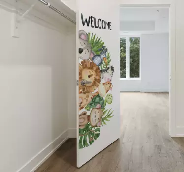 Vinil para porta Animais da selva espreitando - TenStickers