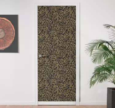Vinil para porta Folhas douradas sobre uma grafite - TenStickers
