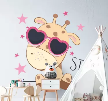 Vinil para porta Girafa fofa - TenStickers