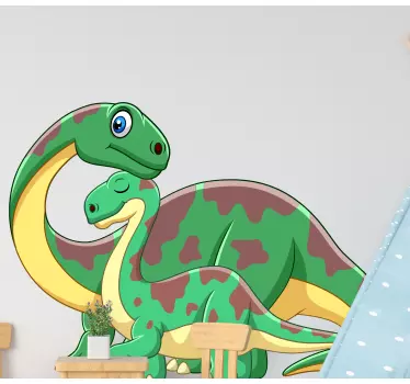 Vinil para porta Mamãe dinossauro com o seu bebê - TenStickers