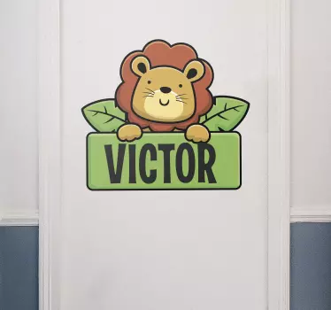 Vinil para porta Nome de leão personalizado - TenStickers