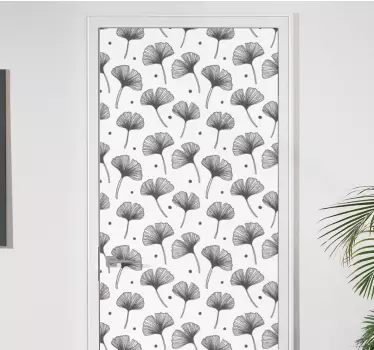 Vinil para porta Padrão branco de folhas de gingko - TenStickers