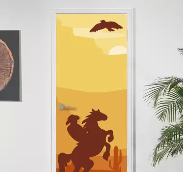 Vinil para porta Paisagem de vaqueiro - TenStickers