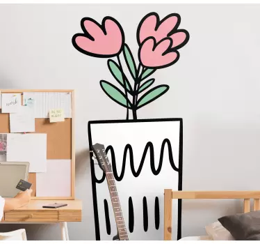 Vinil para porta Três tulipas rosa em vaso de flores - TenStickers