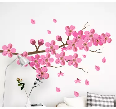 Vinil para sala de jantar Galho de árvore de flores rosa - TenStickers