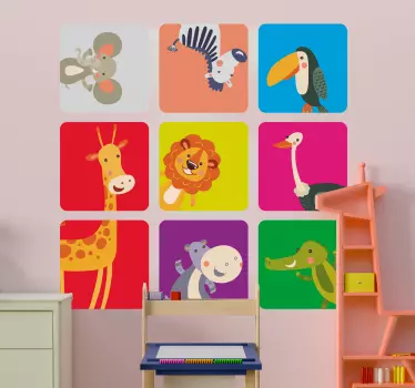 Vinil com animais selvagens Quadrados de animais fofos - TenStickers