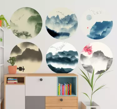 Vinil parede montanhas e árvores orientais - TenStickers