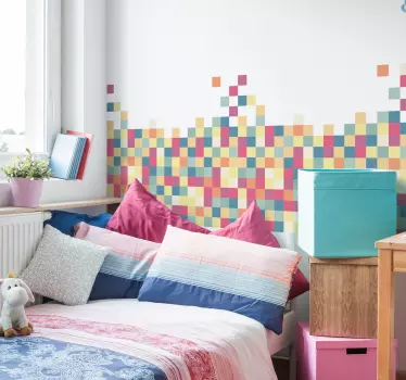 vinis decorativos cabeceira de cubos de mosaico geométrico - TenStickers