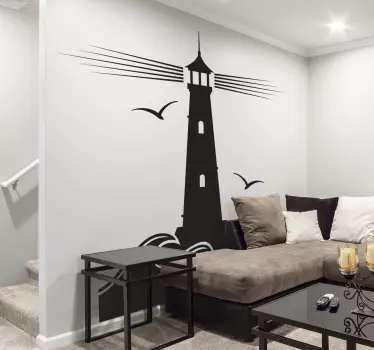 vinis decorativos náutico farol com gaivotas náutico - TenStickers