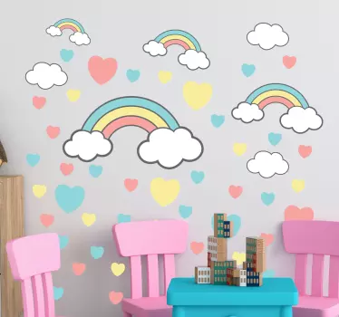 Vinis decorativos para quarto infantil Arco-íris e corações - TenStickers