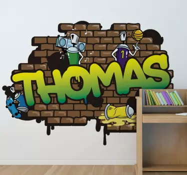 Vinis decorativos urbanos Fundo de tijolo de nome grafite - TenStickers