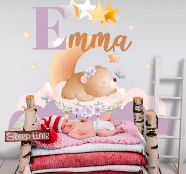 Vinis para quarto infantil Animais fofos carregam com o nome. - TenStickers