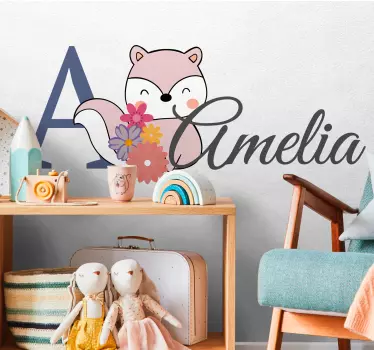 Vinis para quarto infantil Animais fofos esquilo com nome - TenStickers