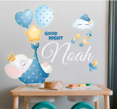Vinis para quarto infantil Elefante fofo para menino com nome - TenStickers