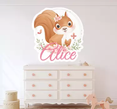 Vinis para quarto infantil Esquilo bonito para menina com nome. - TenStickers
