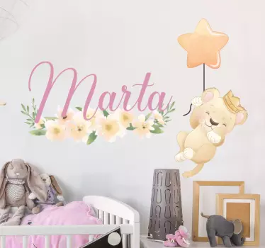 Vinis para quarto infantil Leão fofo para menina com nome - TenStickers