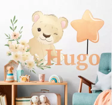Vinis para quarto infantil Leão fofo para menino com nome - TenStickers