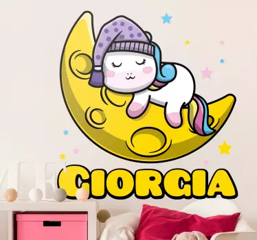 Vinis para quarto infantil Unicórnio fofo na lua - TenStickers
