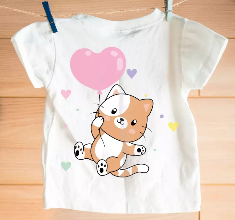 T-shirt infantil fofa gato orage balão - TenStickers