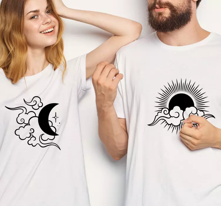 Lua, sol e nuvens casal camisetas - TenStickers