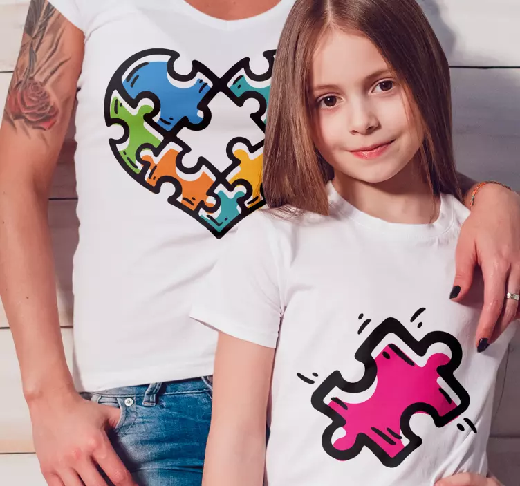 Quebra-cabeça coração mãe filha camisa - TenStickers