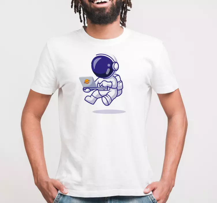 T-shirt astronauta com o portátil - TenStickers