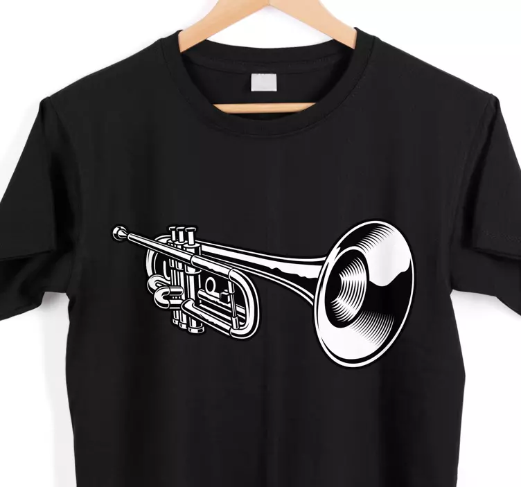t-shirt com ilustração de trompete em preto e branco - TenStickers