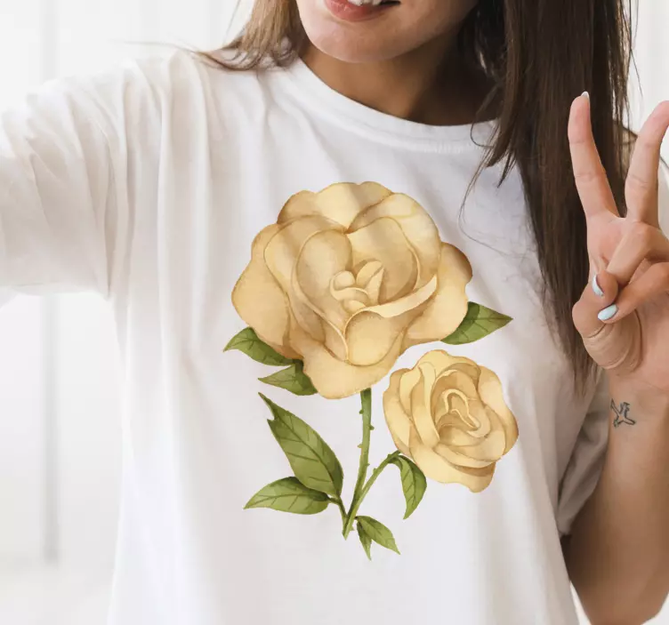 T-shirt floral de rosa dourada - TenStickers
