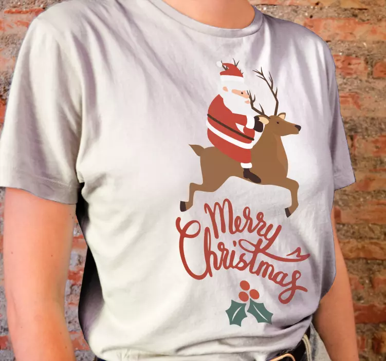 T-shirt natal papai noel montando rena - TenStickers