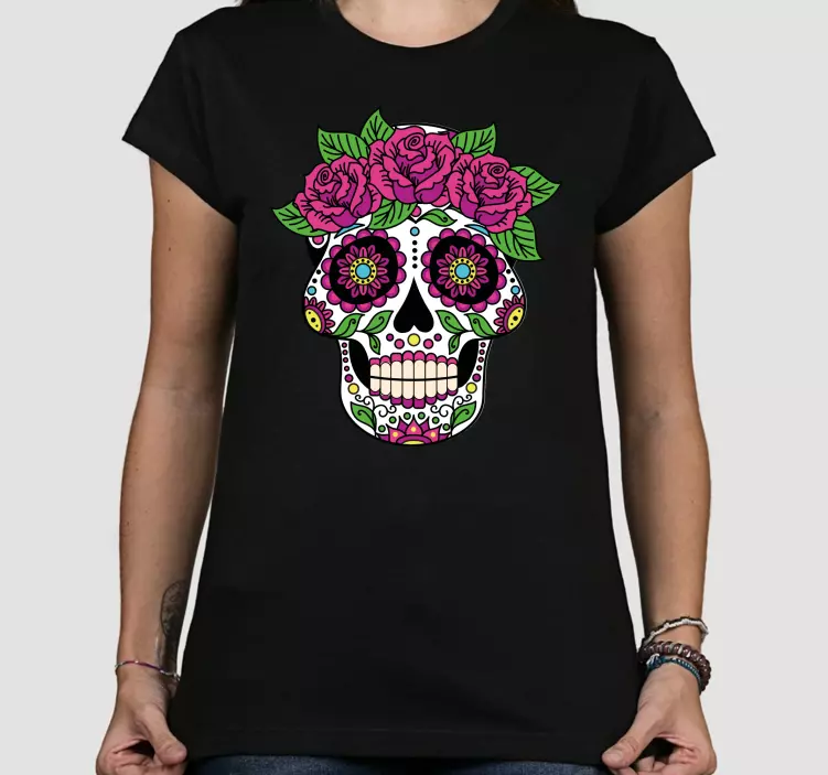 t-shirt personalizada mexicana com caveira florida - TenStickers