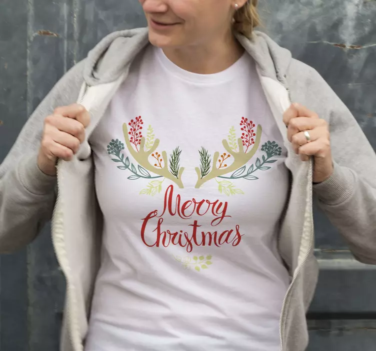 T-shirt natal chifres de rena florais - TenStickers