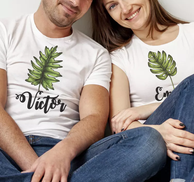 T-shirt para casais de folhas com nome - TenStickers