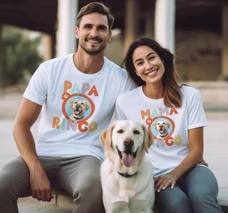 T-shirt casais Pai e nome do cão e mãe e nome - TenStickers