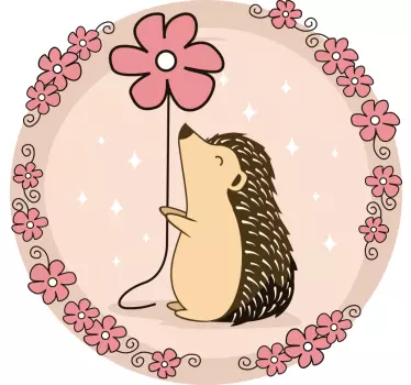 T-shirt bebé ouriço fofo segurando flor - TenStickers