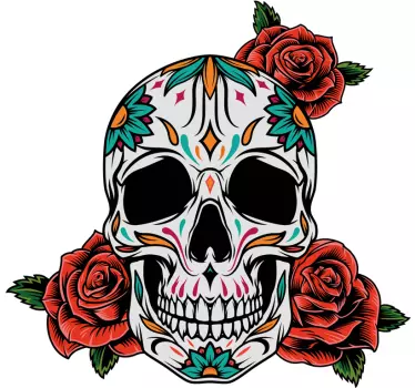 T-shirt do dia das bruxas com caveira floral estilo mexicano - TenStickers