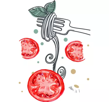 T-shirt garfo de macarrão com tomates - TenStickers