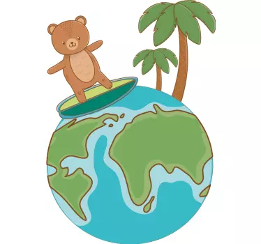 T-shirt bebé urso fofo surfando no globo - TenStickers