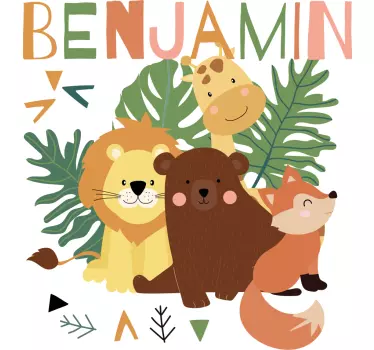 Animais selvagens fofos com folhas de T-shirtinfantil - TenStickers